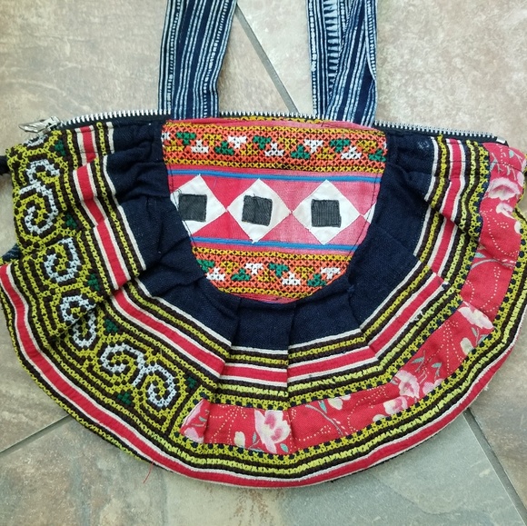 Vintage indigo fabric pattern patchwork handbag - Picture 2 of 8